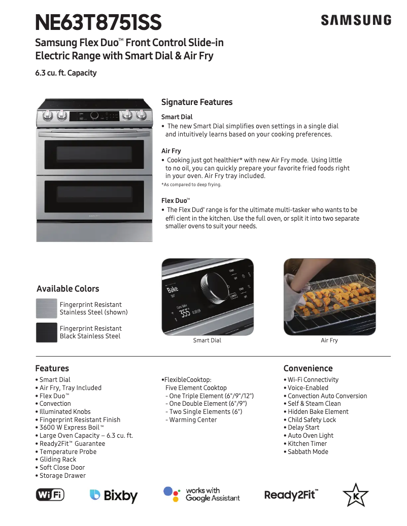Page 1 of the manual Technical Sheet Samsung NE63T8751SG