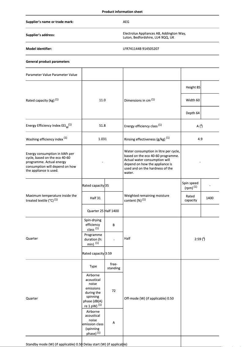 First page image of the manual for LFR741144B