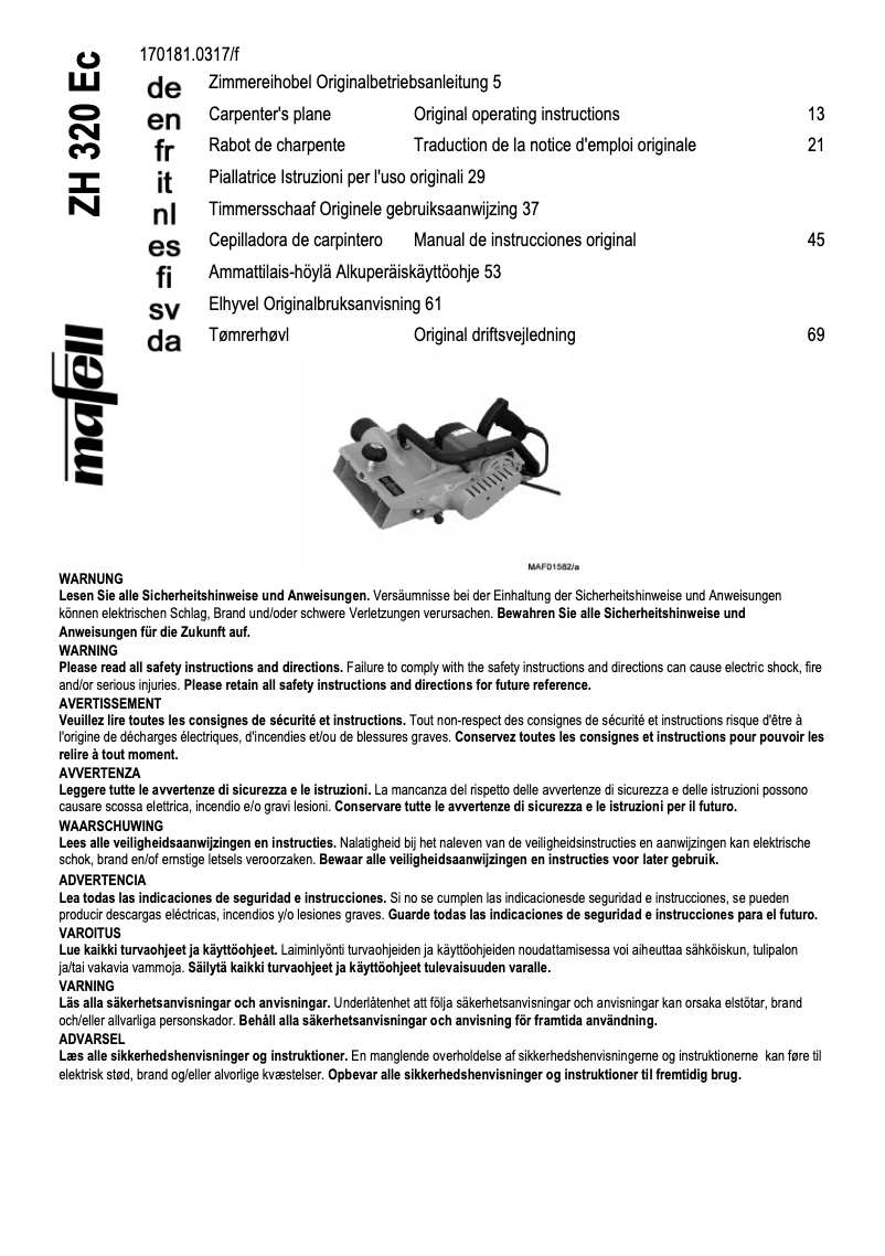 First page image of the manual for ZH 320 Ec