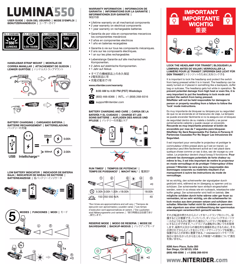 First page image of the manual for Lumina 550