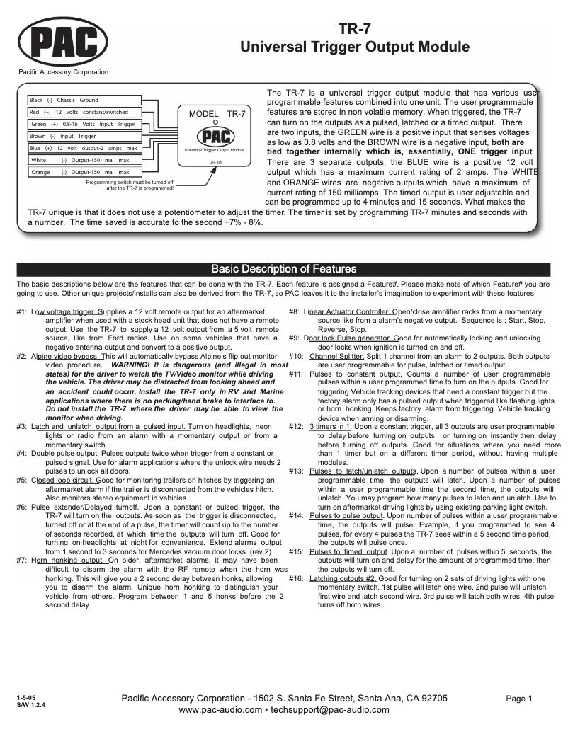 First page image of the manual for TR-7