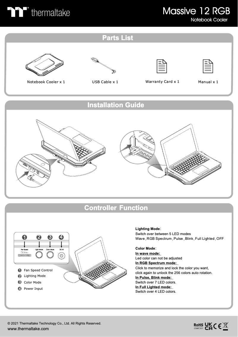 First page image of the manual for Massive 12 RGB