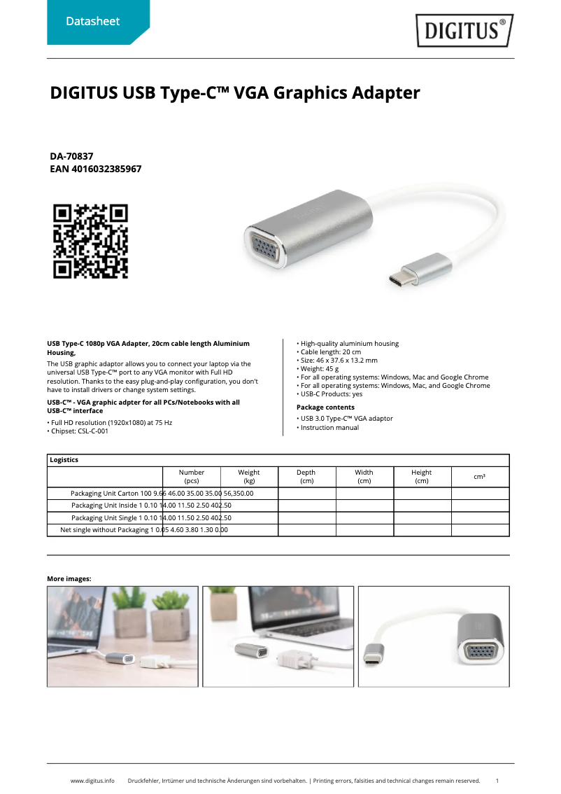 Page 1 of the manual Technical Sheet Digitus DA-70837