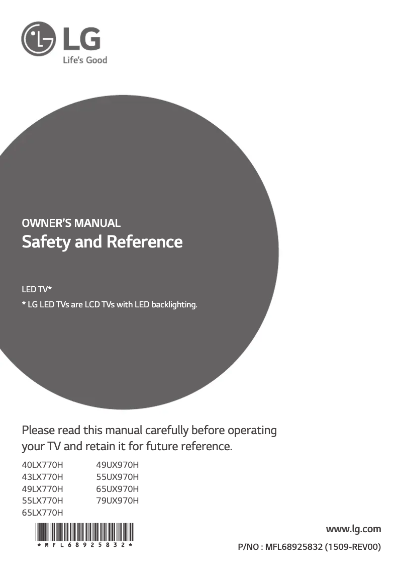 First page image of the manual for 55UX970H