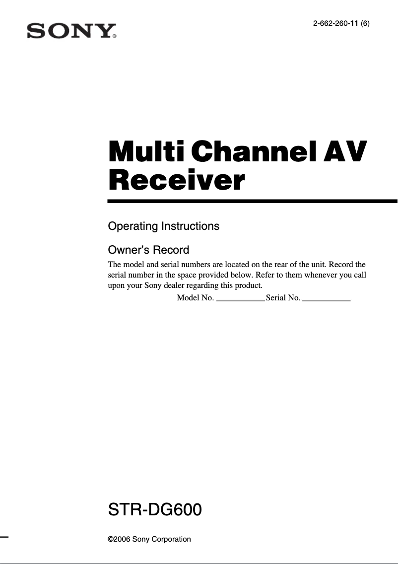 First page image of the manual for STR-DG600