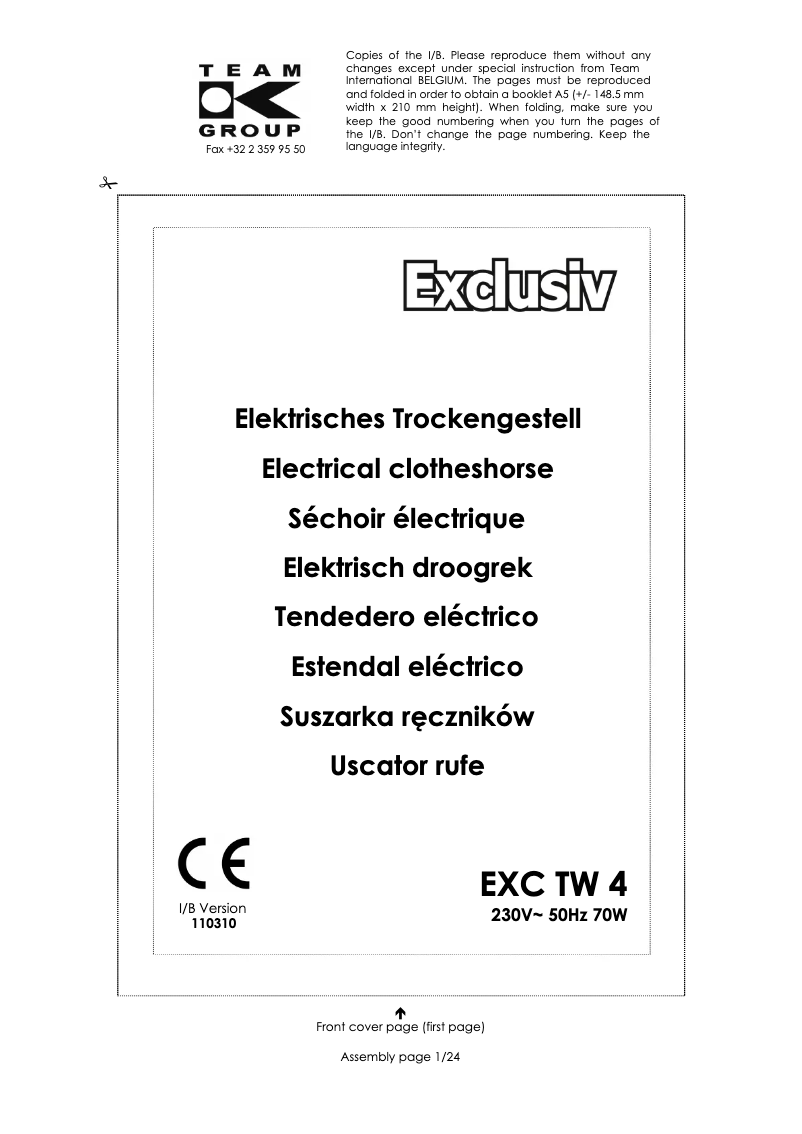 First page image of the manual for EXC TW 4