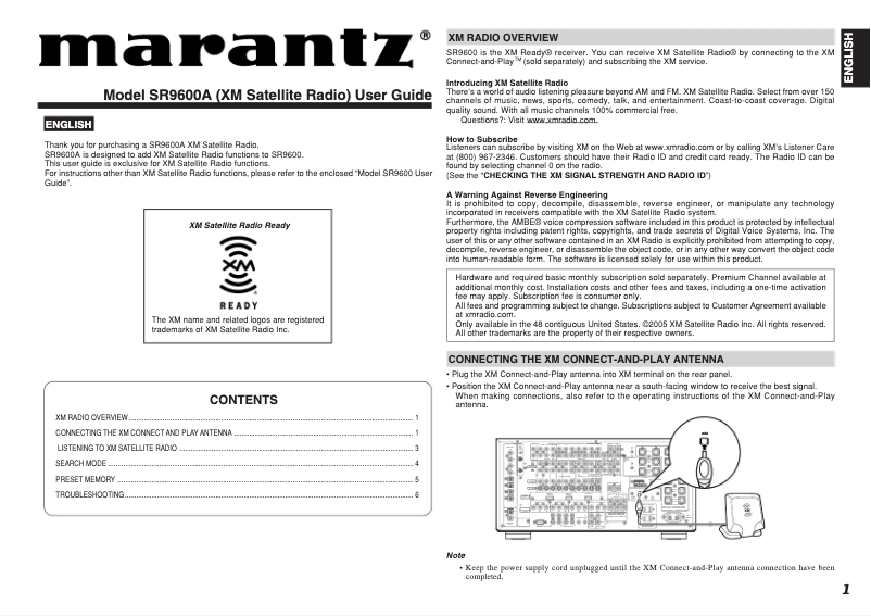 Page 1 of the manual Instruction Manual Marantz SR9600XM