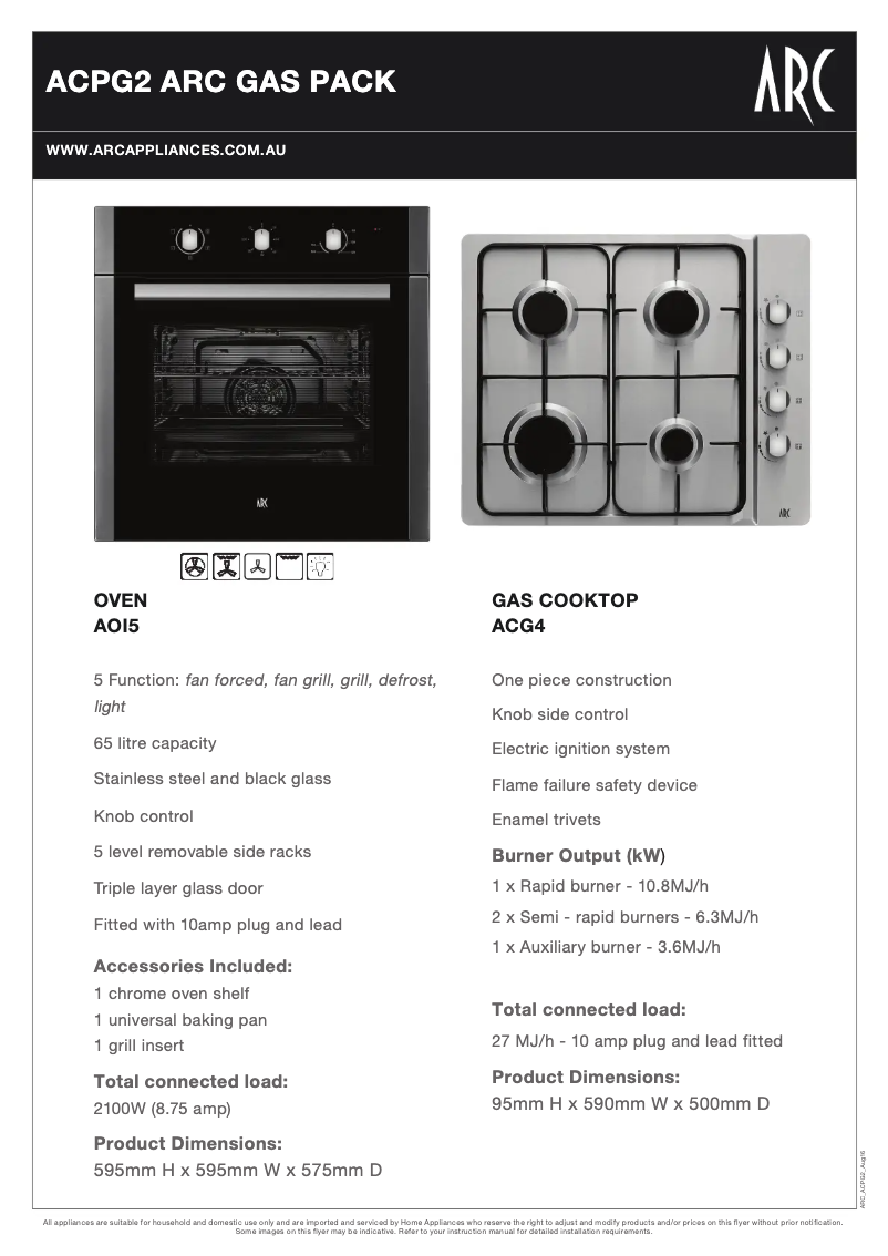 Page 1 de la notice Fiche technique ARC ACPG2