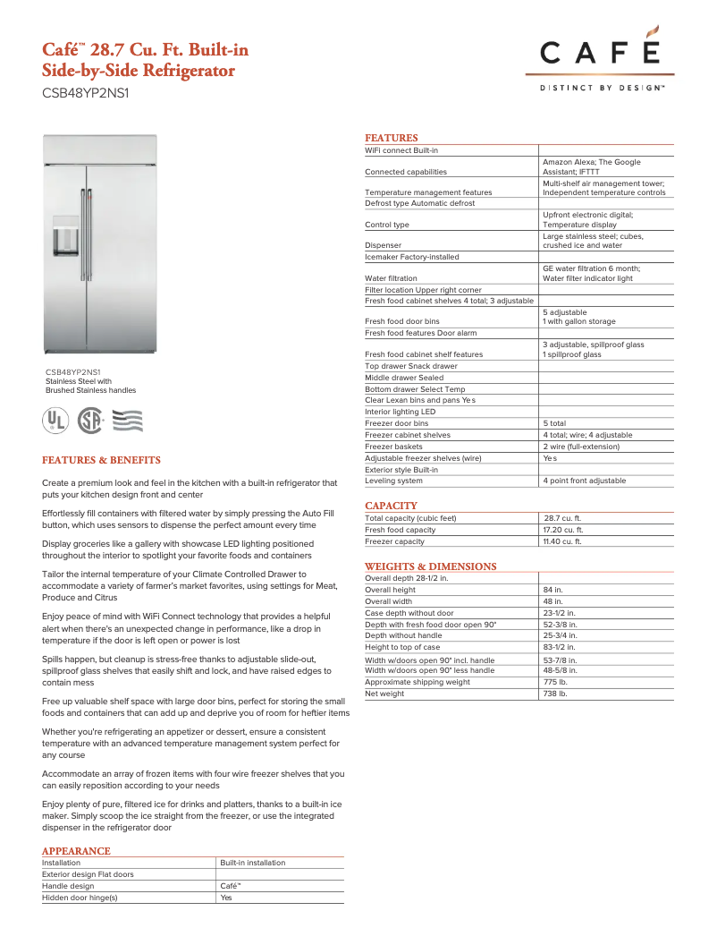Page 1 of the manual Technical Sheet GE CSB48YP2NS1