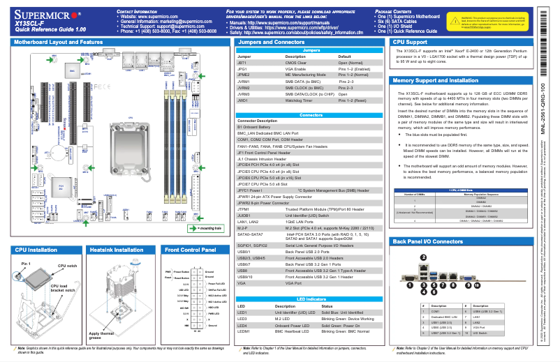 Page 1 of the manual Quick Start Guide Supermicro X13SCL-F
