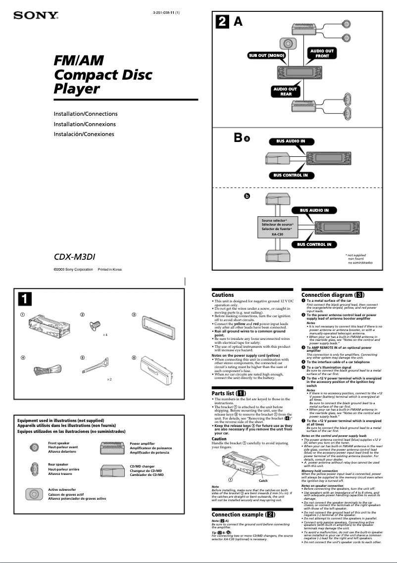 Page 1 of the manual Installation Guide Sony CDX-M3DI