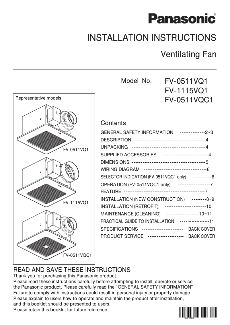First page image of the manual for FV-0511VQ1
