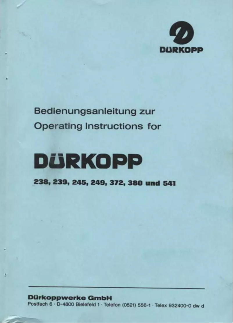 Page 1 of the manual User Manual Dürkopp Adler 239