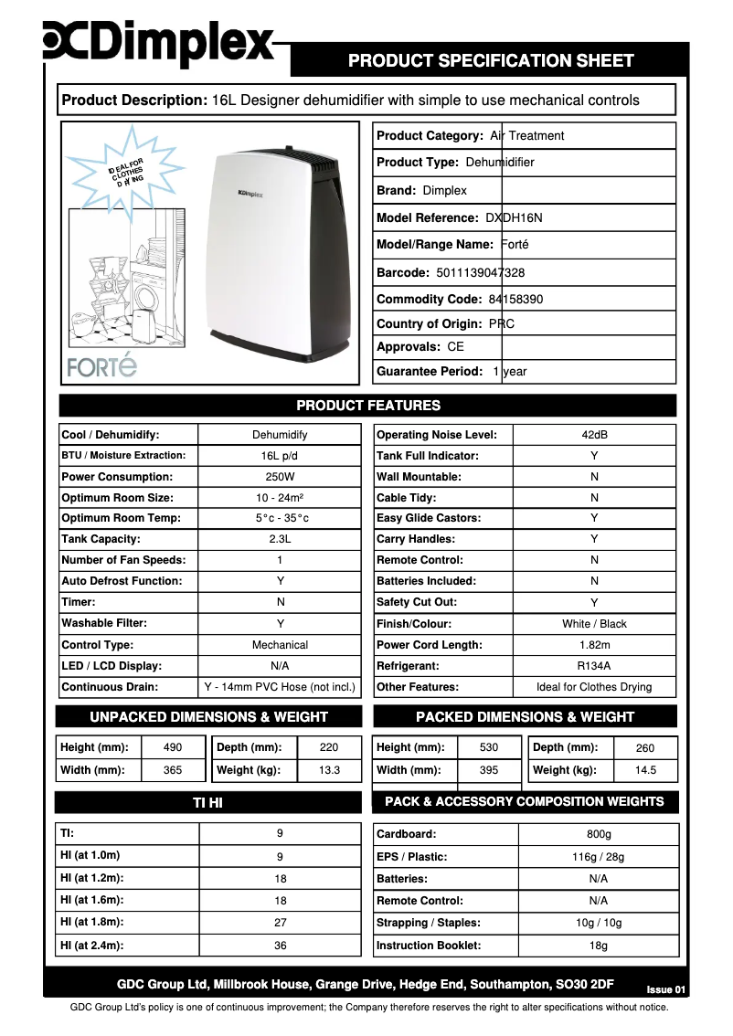 First page image of the manual for DXDH16N