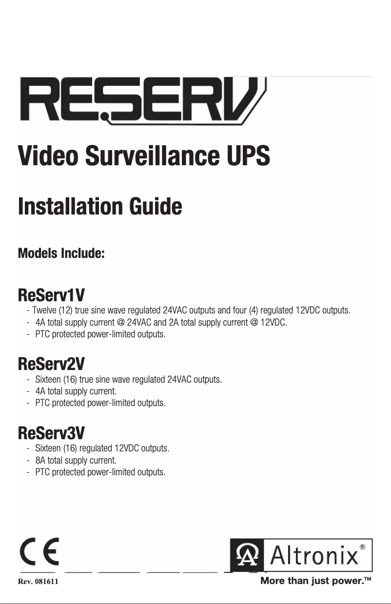 Page 1 of the manual User Manual Altronix ReServ1V