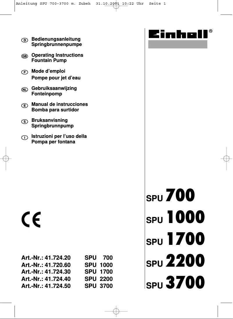 Page 1 of the manual User Manual Einhell SPU 1000
