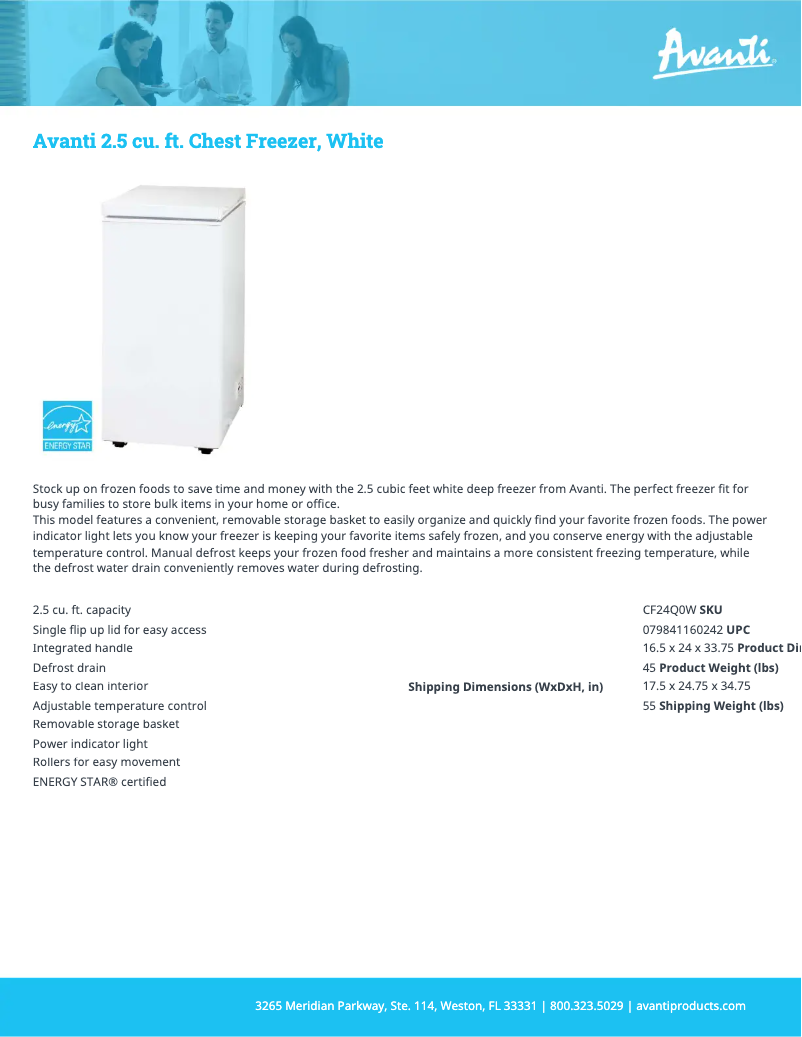 Page 1 of the manual Technical Sheet Avanti CF24Q0W