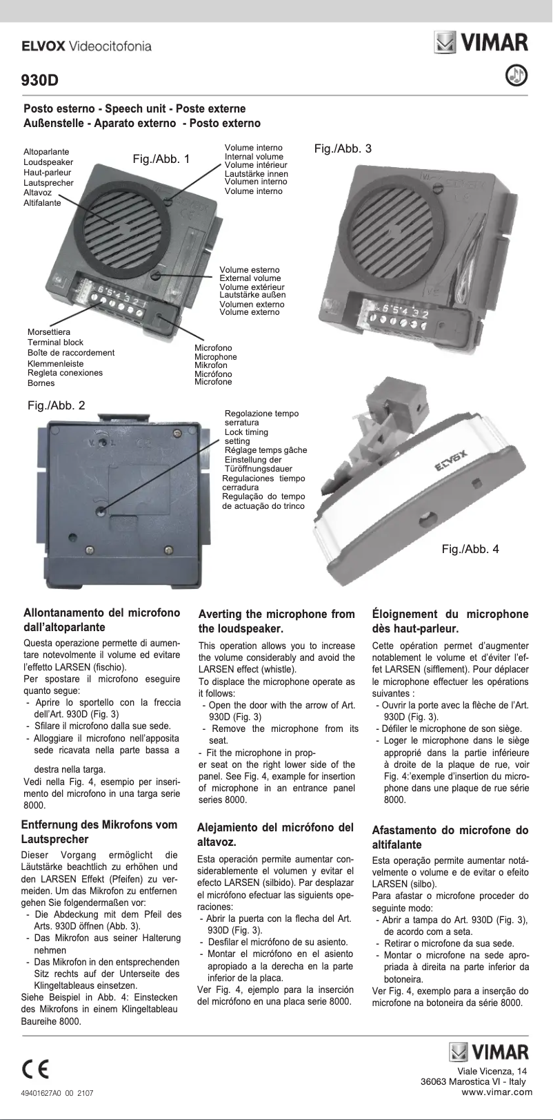 Page 1 of the manual User Manual Vimar ELVOX 930D