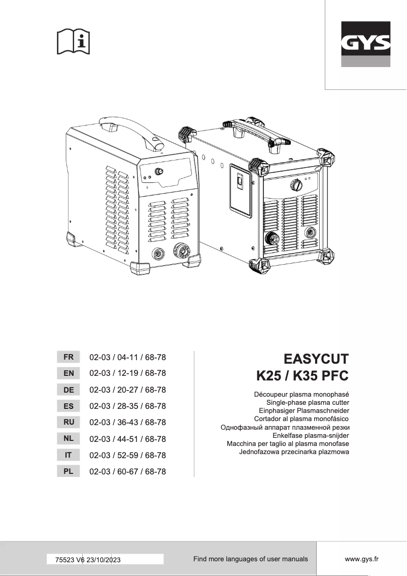 Page 1 of the manual User Manual GYS Easycut K25