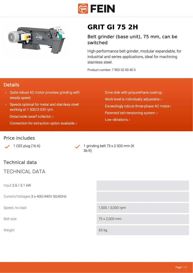 First page image of the manual for GRIT GI 75 2H
