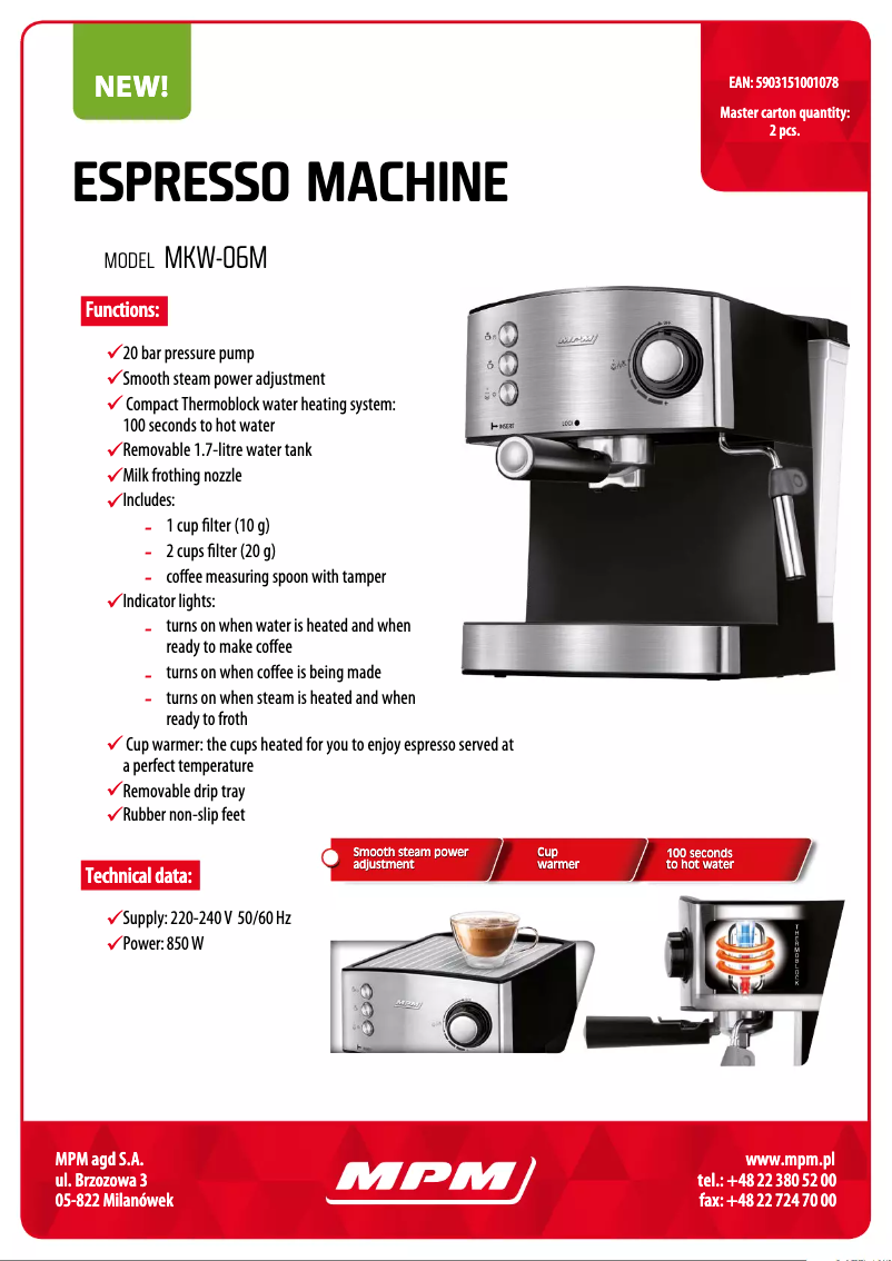 Page 1 of the manual Technical Sheet MPM MKW-06M