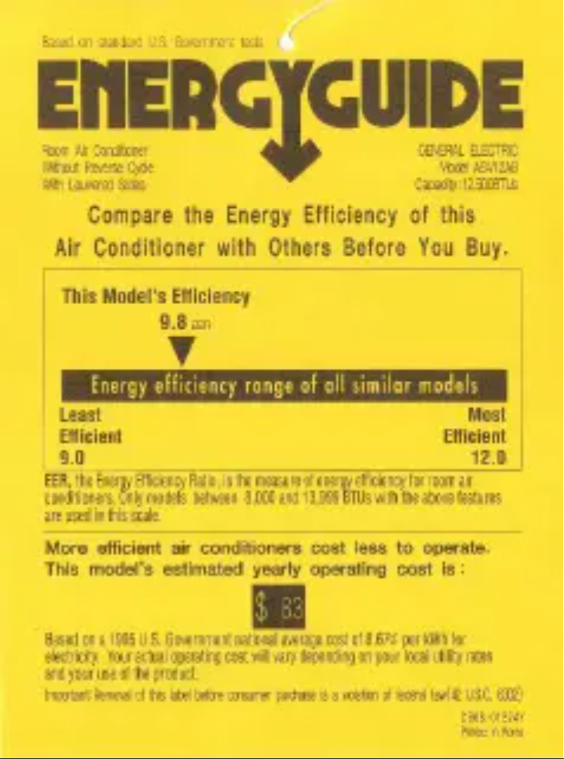 Page 1 of the manual Energy Label GE ASV12AB