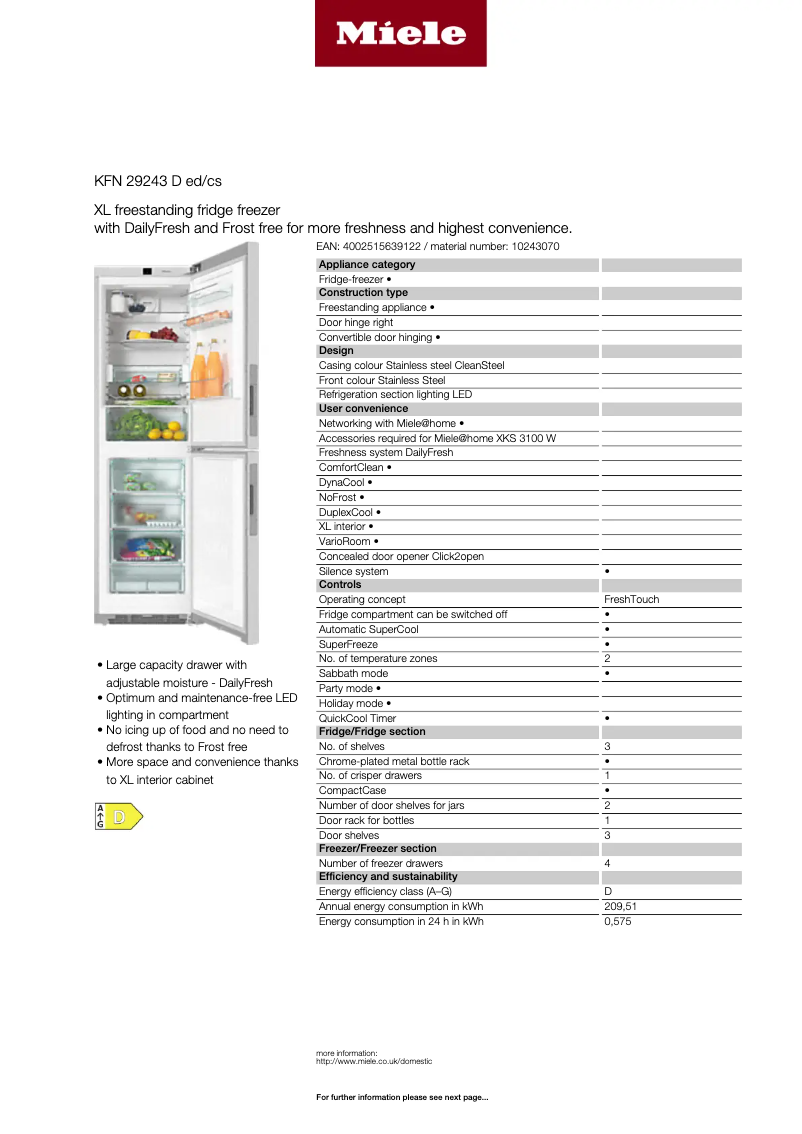 First page image of the manual for KFN 29243 D ED/CS