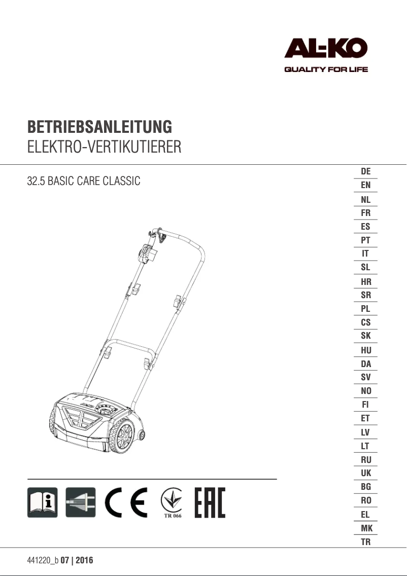 First page image of the manual for 32.5 Basic Care Classic