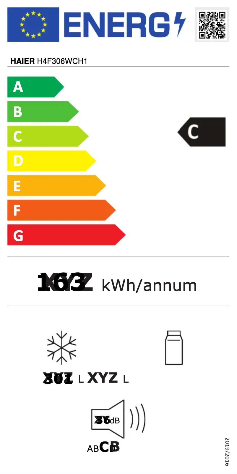 Page 1 of the manual Energy Label Haier H4F306WCH1