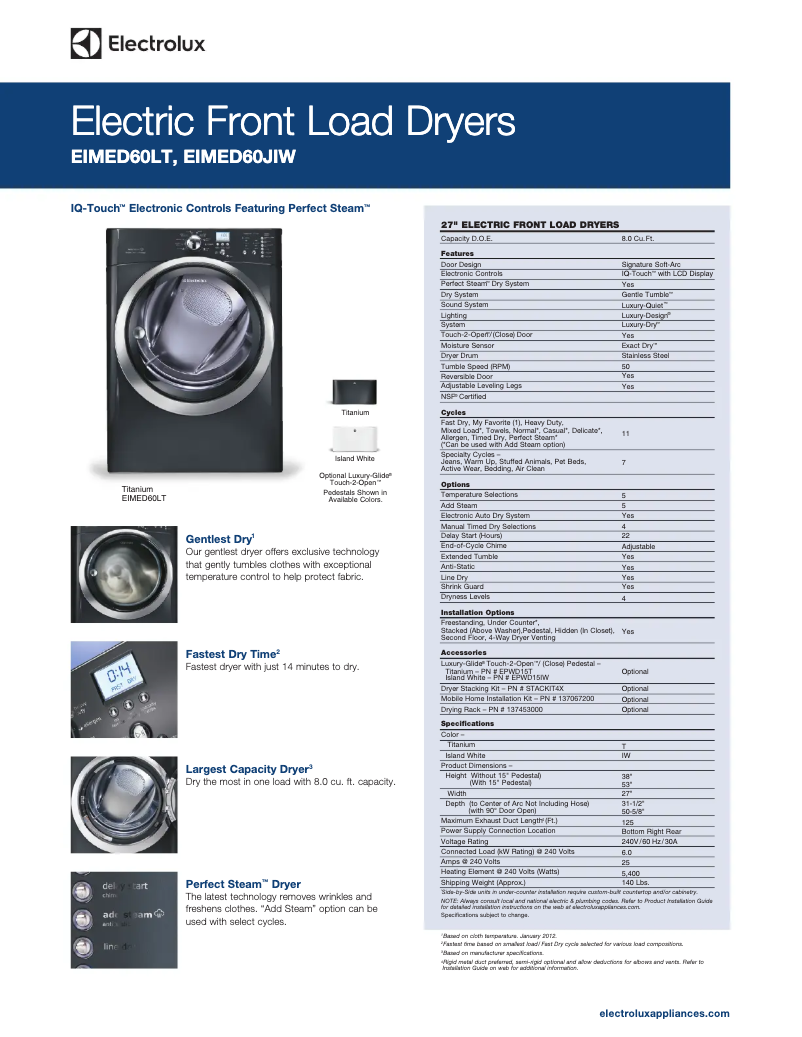Page 1 of the manual Technical Sheet Electrolux EIMED60LSS