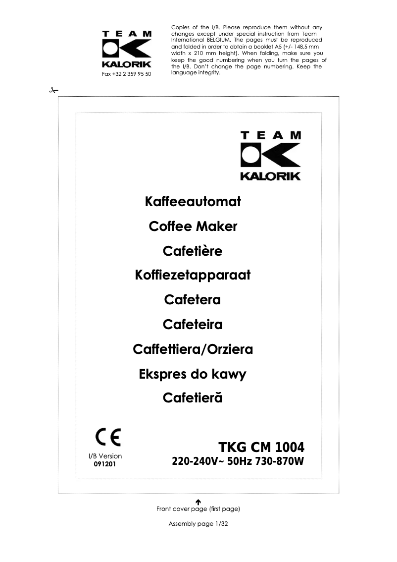 First page image of the manual for TKG CM 1004