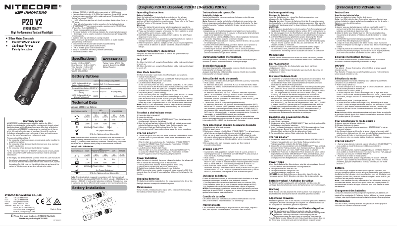 Page 1 of the manual User Manual Nitecore P20 V2
