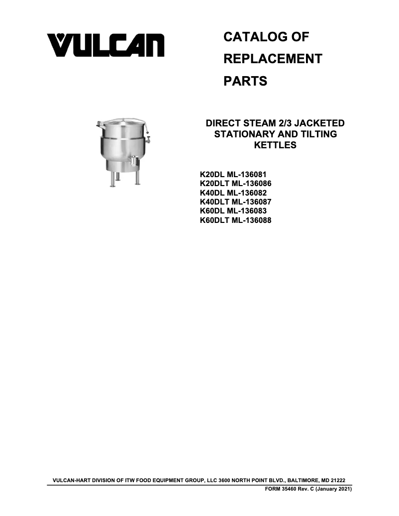 Page 1 of the manual Catalogue Vulcan K20DLT