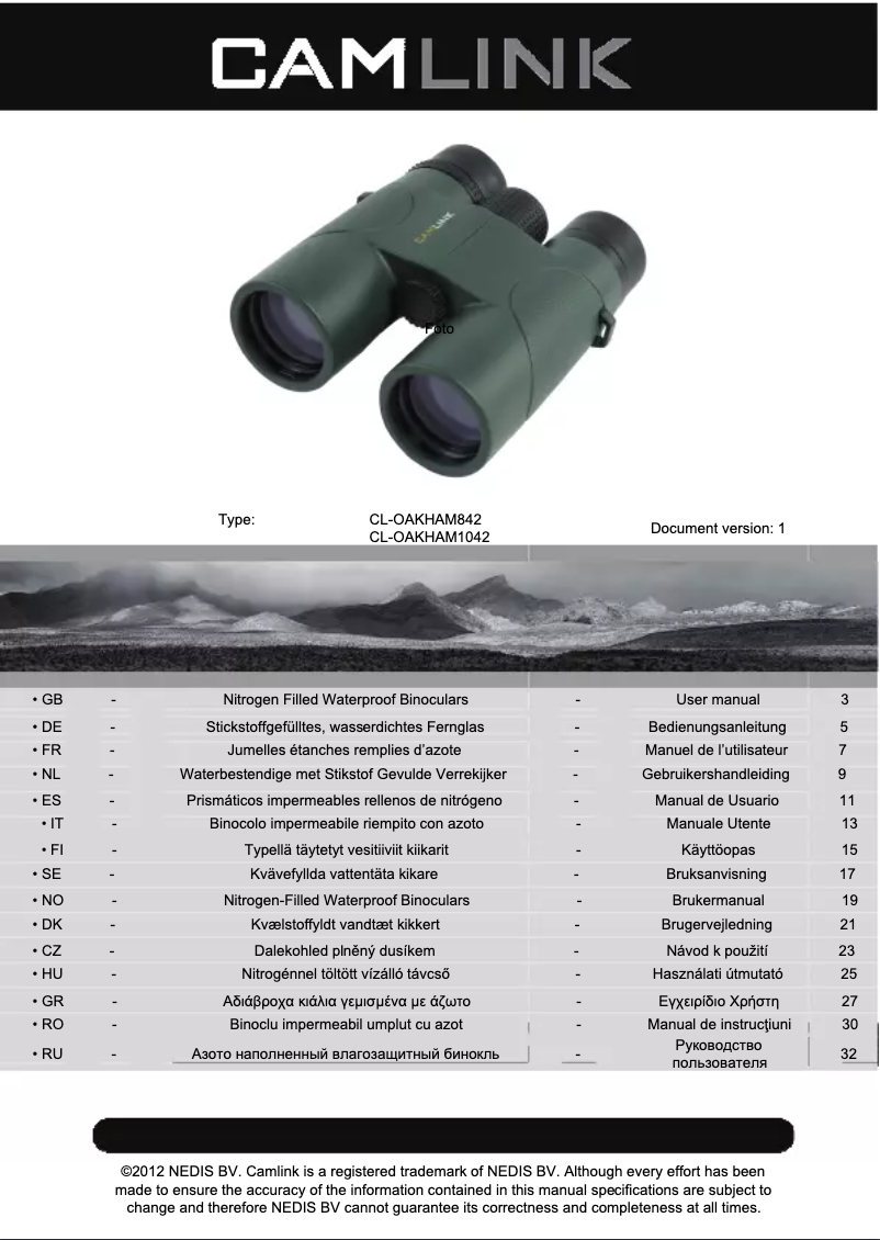 First page image of the manual for CL-OAKHAM1042