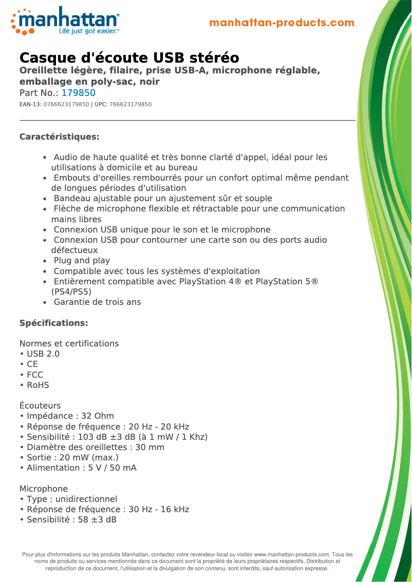 First page image of the manual for Stereo USB Headset 179850