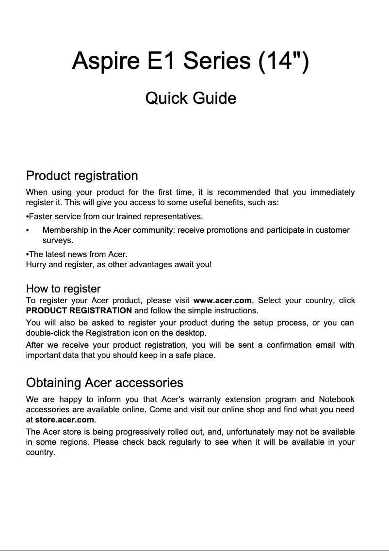 Page 1 of the manual Quick Start Guide Acer Aspire E1-472G