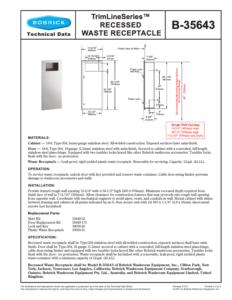 First page image of the manual for B-35643