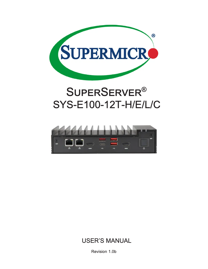 First page image of the manual for SuperServer E100-12T-L