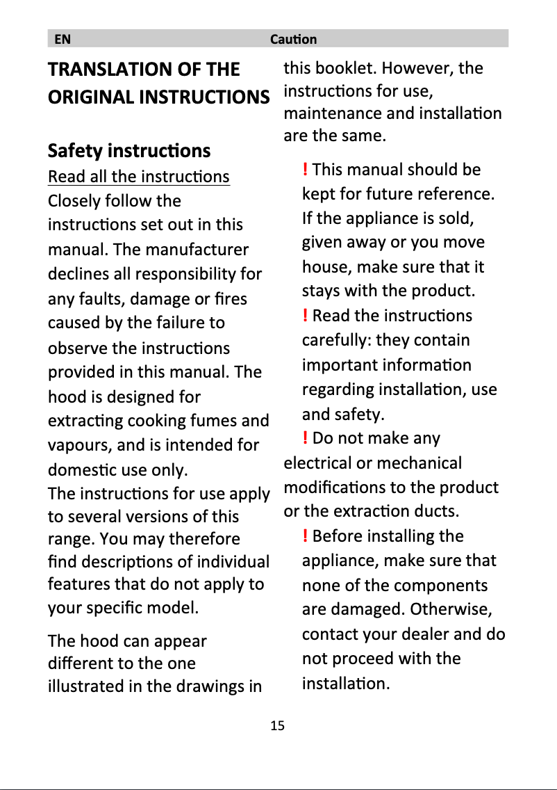 First page image of the manual for KLT120LWHS