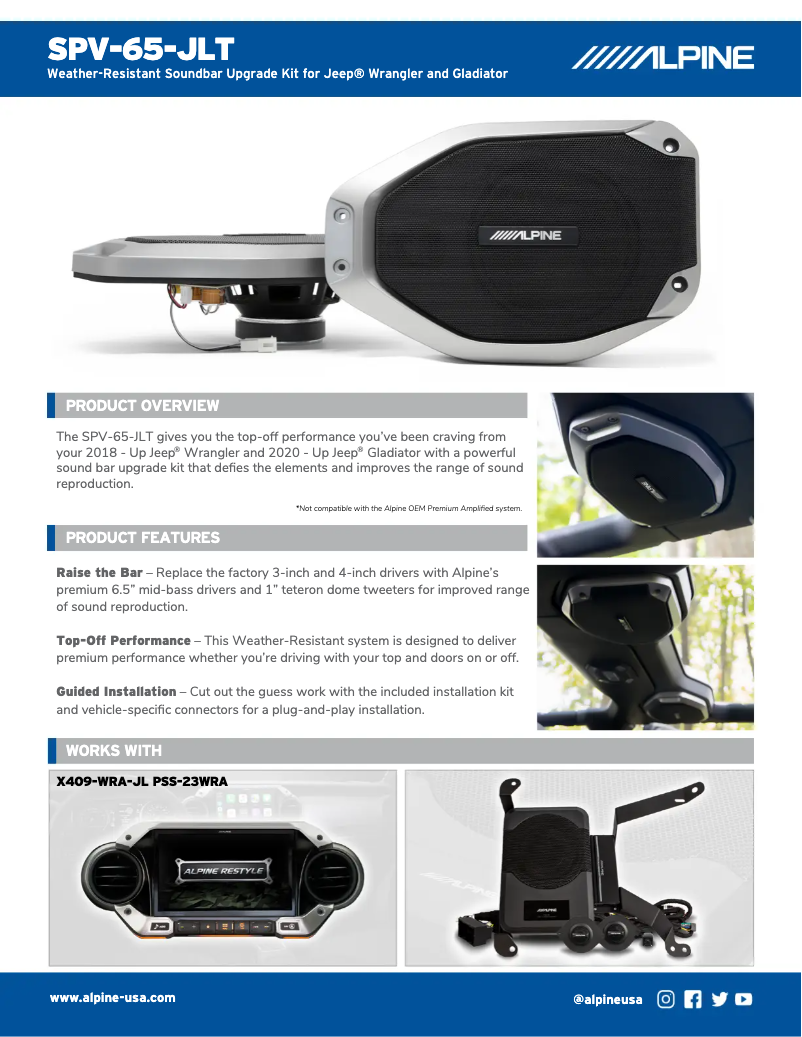 Page 1 of the manual Technical Sheet Alpine SPV-65-JLT
