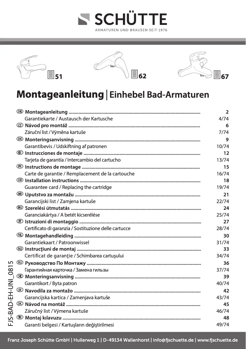 Page 1 of the manual User Manual Schütte Idrovia