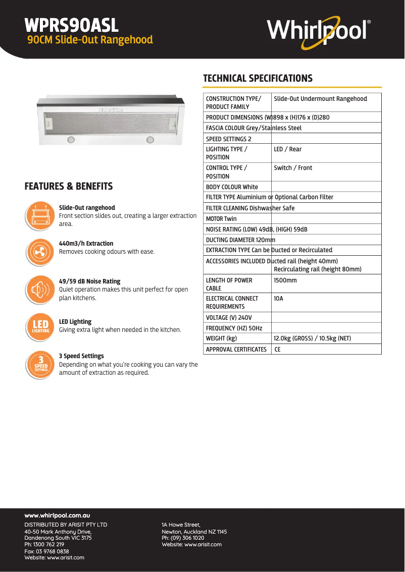 First page image of the manual for WPRS90ASL