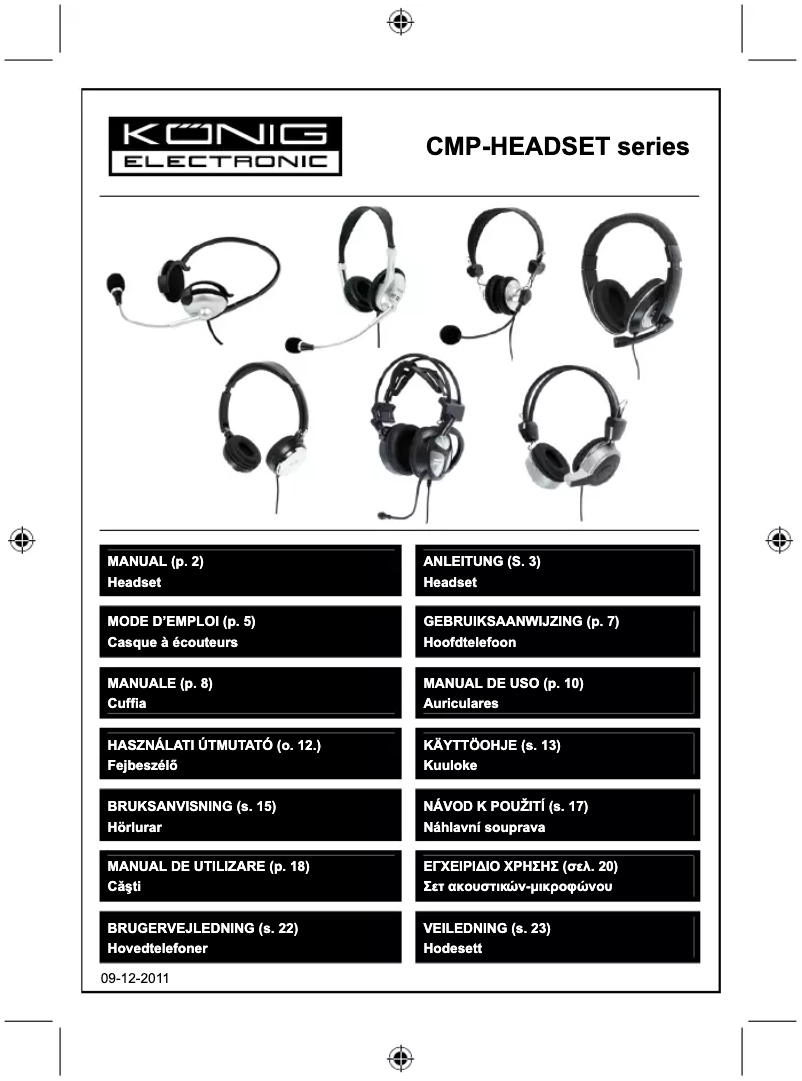 First page image of the manual for CMP-HEADSET140