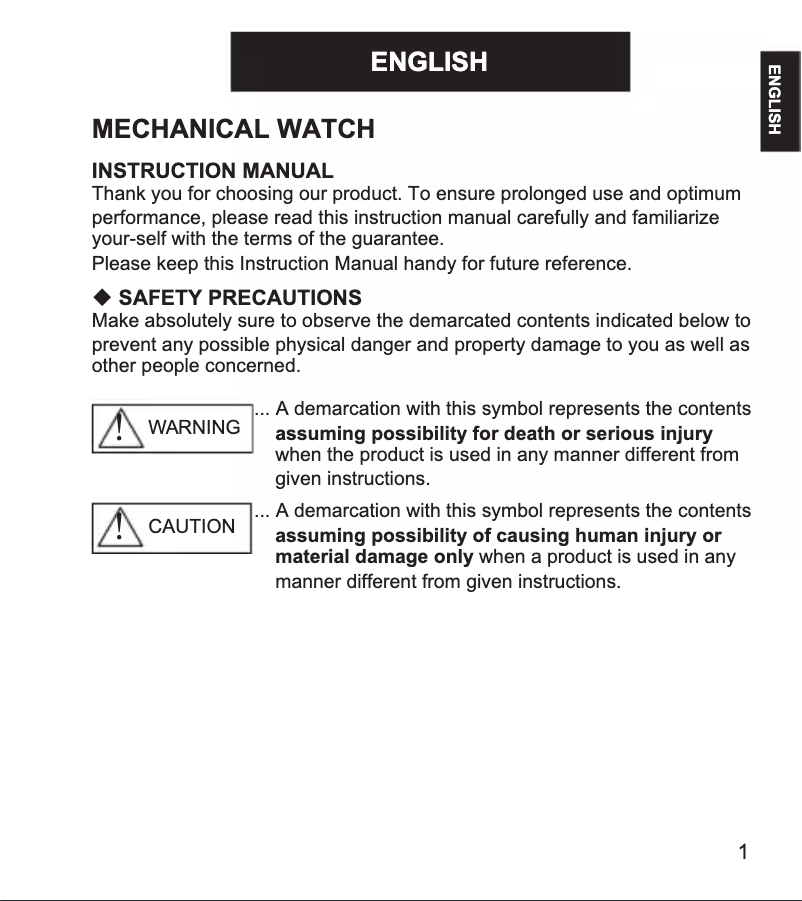 Page 1 of the manual User Manual ORIENT Contemporary ER2E001T