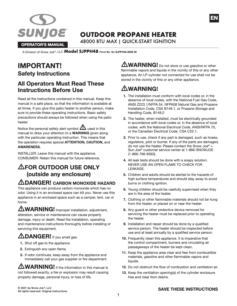 Page 1 of the manual User Manual Sun Joe SJPPH48