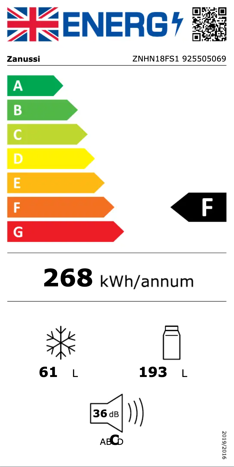 Page 1 of the manual Energy Label Zanussi ZNHN18FS1