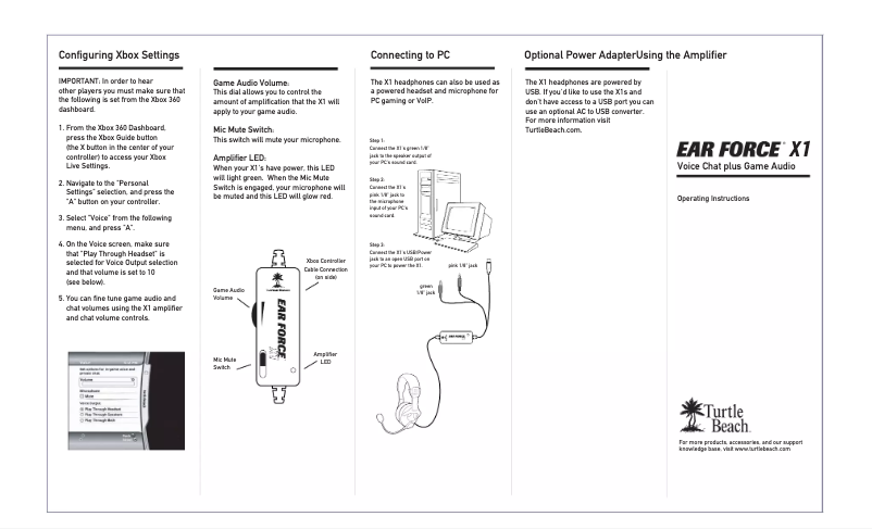 Page 1 of the manual User Manual Turtle Beach Ear Force X1