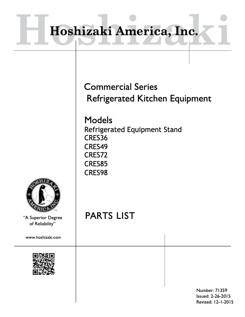 First page image of the manual for Commercial CRES110