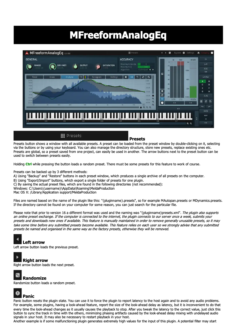 First page image of the manual for MFreeFormAnalogEQ