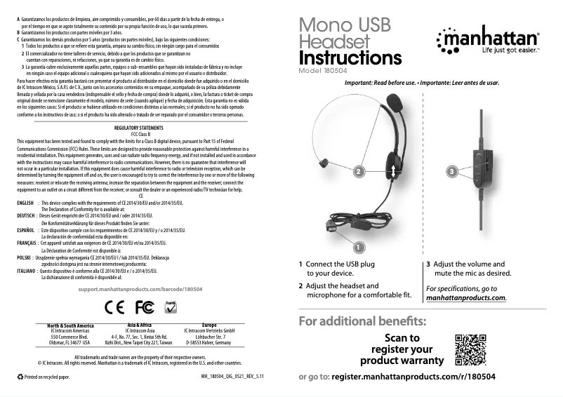 Page 1 of the manual User Manual Manhattan 180504